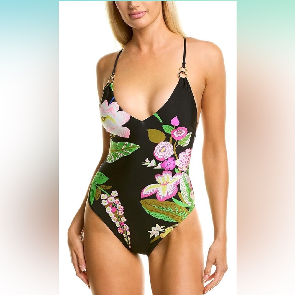 TRINA TURK Women's Standard V-Neck Crossback Maillot One Piece Swimsuit S